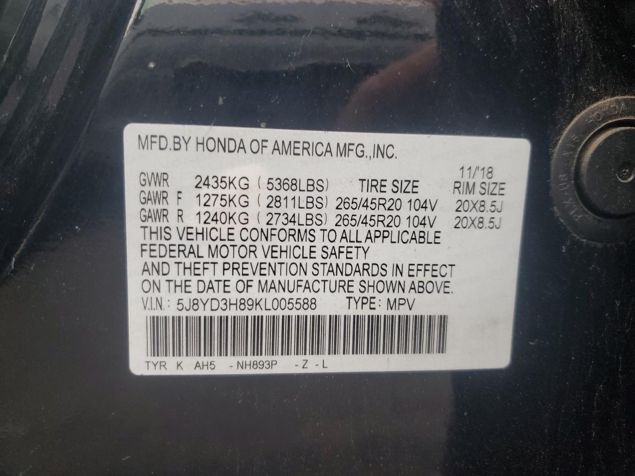 2019 Acura Mdx Advance VIN: 5J8YD3H89KL005588 Lot: 82666935