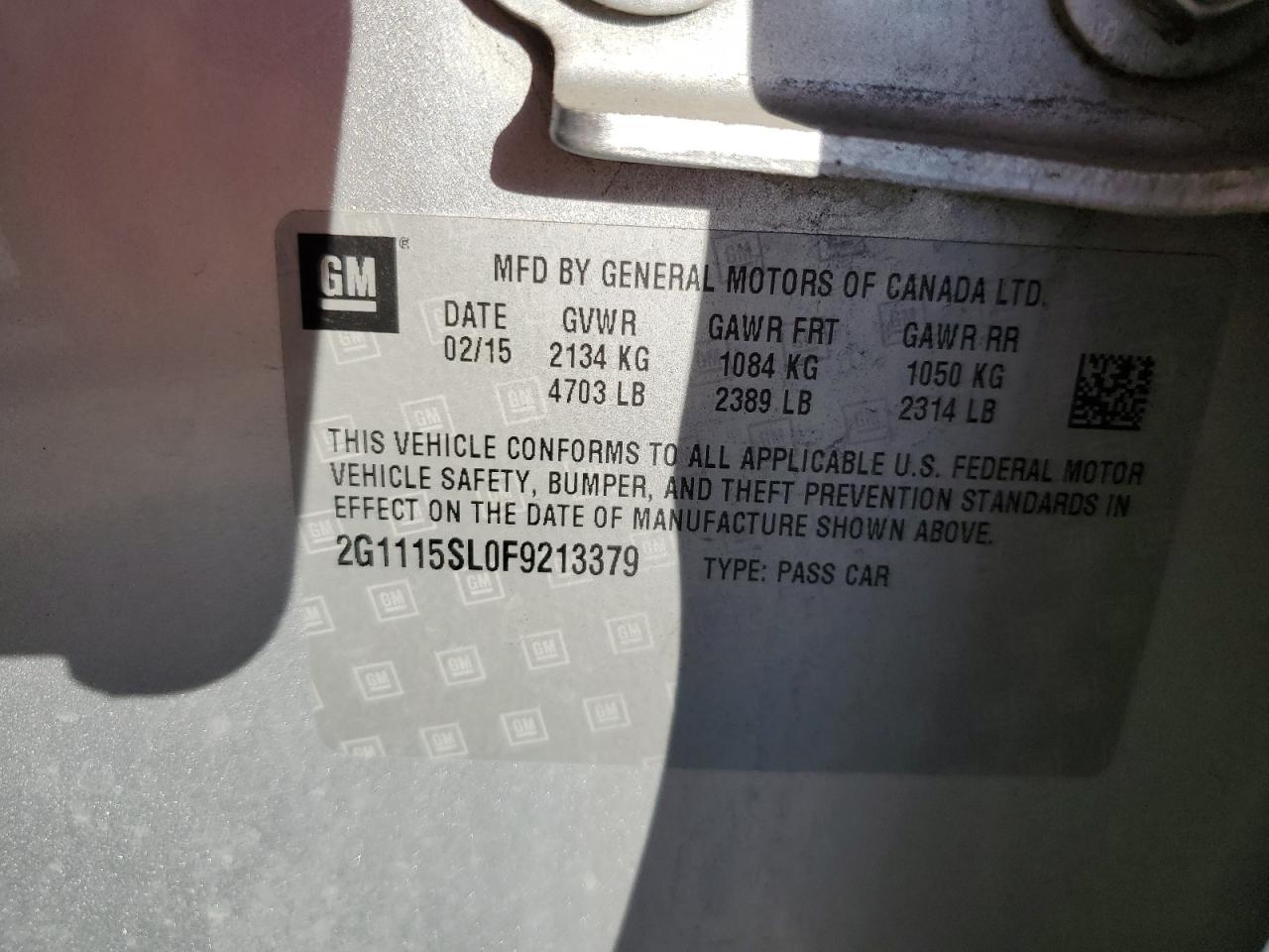 2015 Chevrolet Impala Lt VIN: 2G1115SL0F9213379 Lot: 84777295
