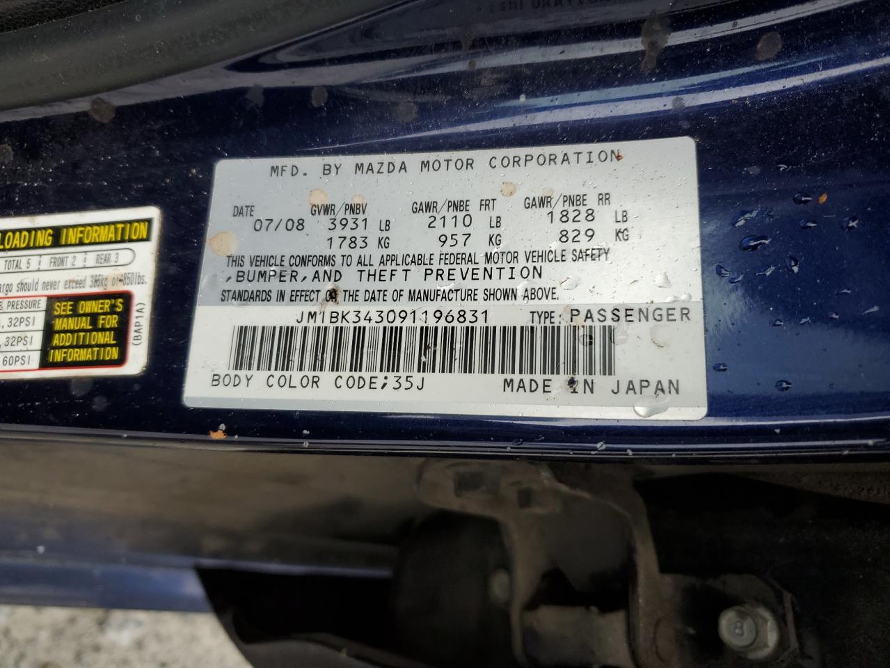 2009 Mazda 3 S VIN: JM1BK343091196831 Lot: 82755315