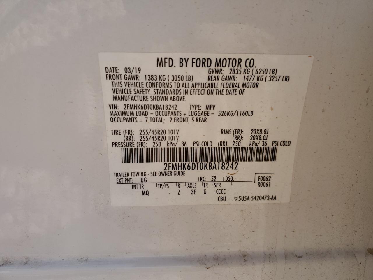 2019 Ford Flex Limited VIN: 2FMHK6DT0KBA18242 Lot: 85764385