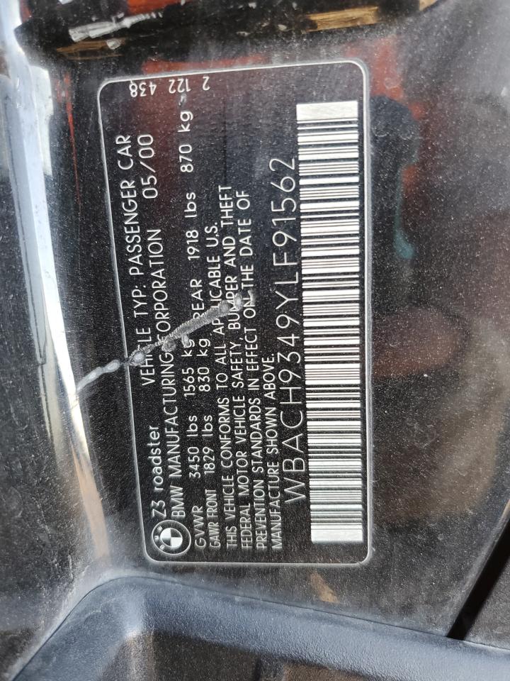 2000 BMW Z3 2.3 VIN: WBACH9349YLF91562 Lot: 94656865