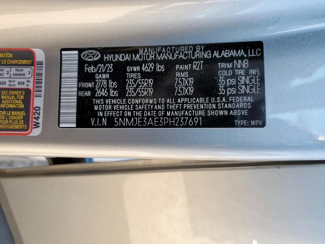 2023 Hyundai Tucson Limited VIN: 5NMJE3AE3PH237691 Lot: 84587695