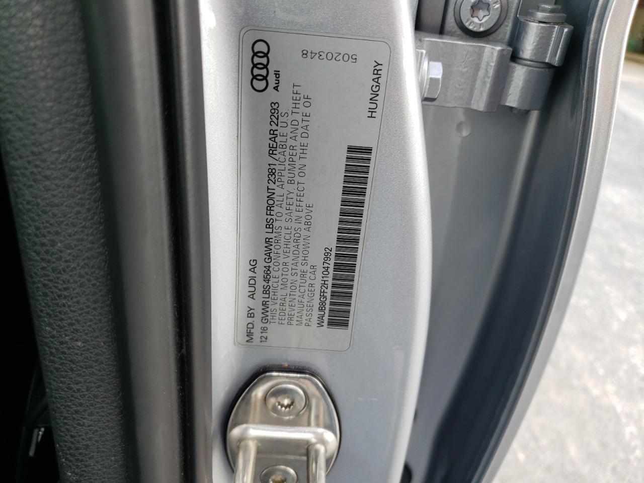 2017 Audi A3 Premium VIN: WAUB8GFF2H1047992 Lot: 87378055