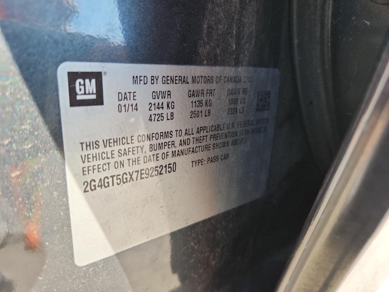 2014 Buick Regal Gs VIN: 2G4GT5GX7E9252150 Lot: 89507655