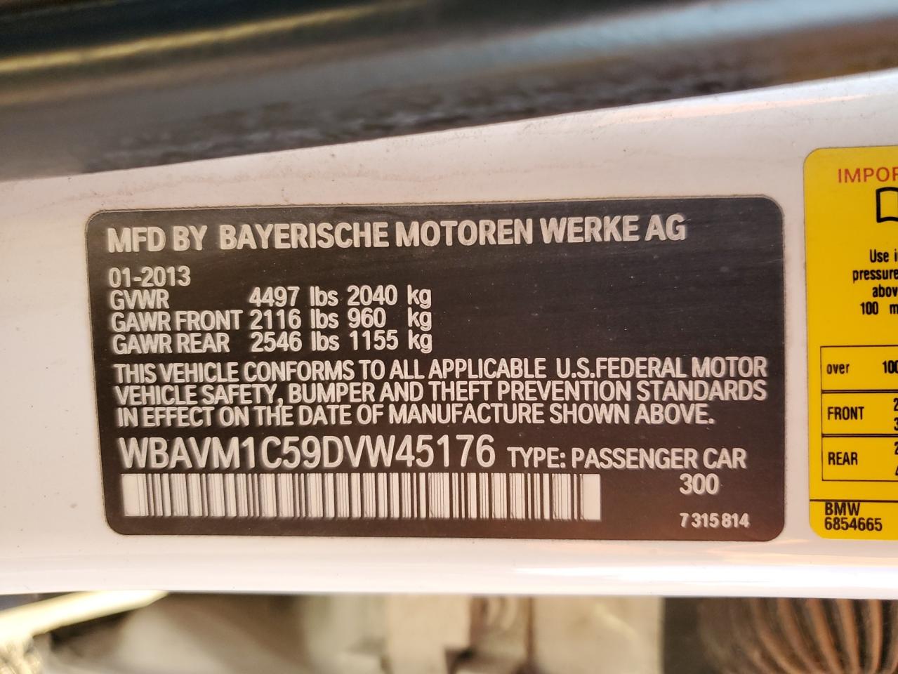 2013 BMW X1 Sdrive28I VIN: WBAVM1C59DVW45176 Lot: 84999665