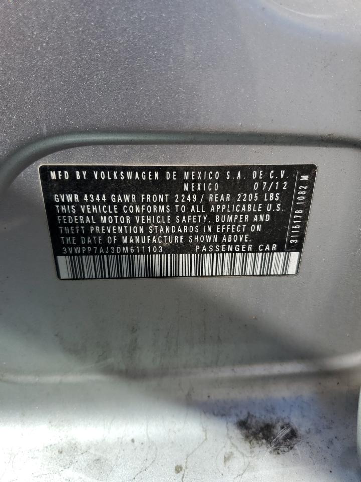 2013 Volkswagen Jetta S VIN: 3VWPP7AJ3DM611103 Lot: 85293185