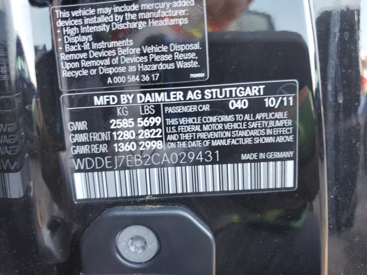 2012 Mercedes-Benz Cl 63 Amg VIN: WDDEJ7EB2CA029431 Lot: 85942135