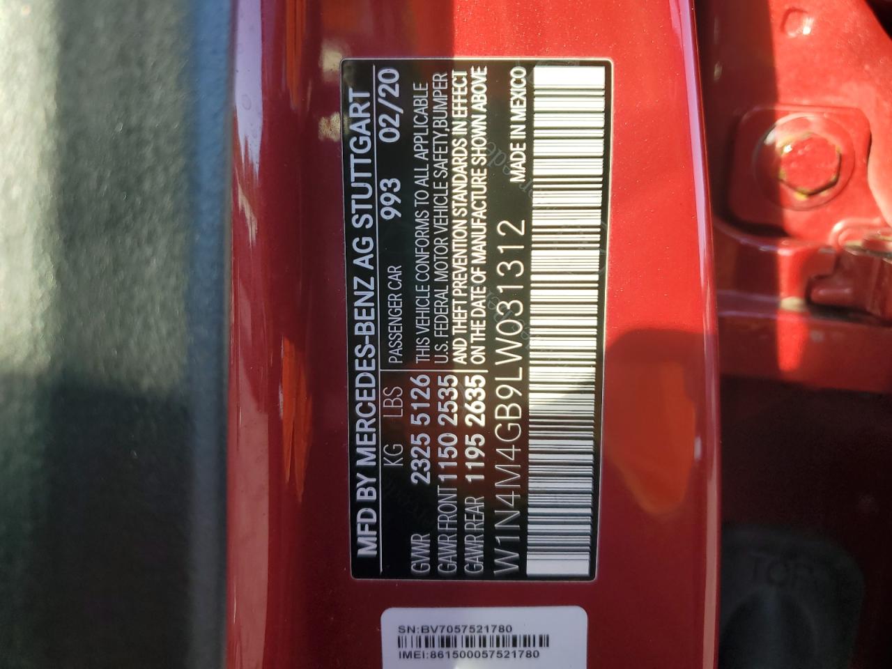 2020 Mercedes-Benz Glb 250 VIN: W1N4M4GB9LW031312 Lot: 90654295