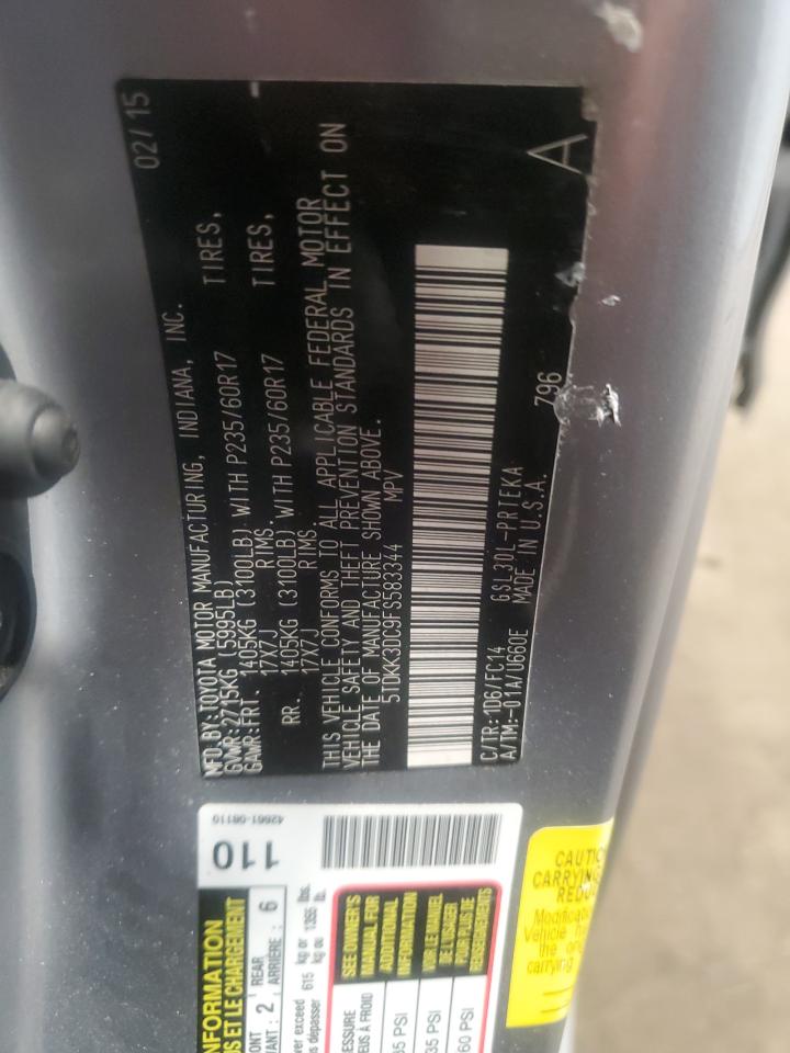 2015 Toyota Sienna Le VIN: 5TDKK3DC9FS583344 Lot: 85533715