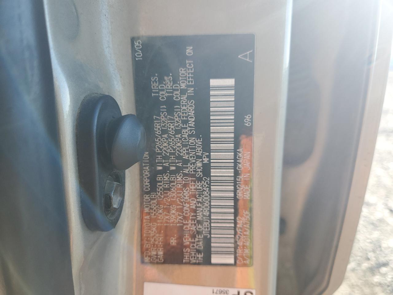 2006 Toyota 4Runner Sr5 VIN: JTEBU14R060084952 Lot: 84761395