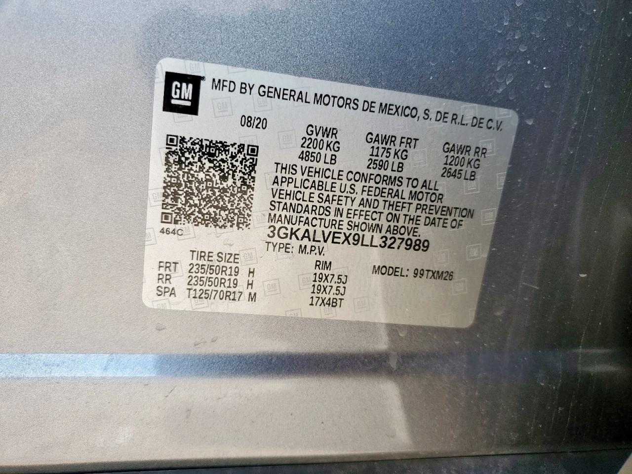 2020 GMC Terrain Slt VIN: 3GKALVEX9LL327989 Lot: 90336005