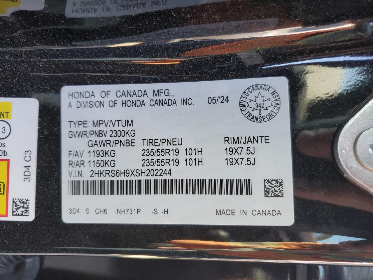 2025 Honda Cr-V Sport Touring VIN: 2HKRS6H9XSH202244 Lot: 84385385