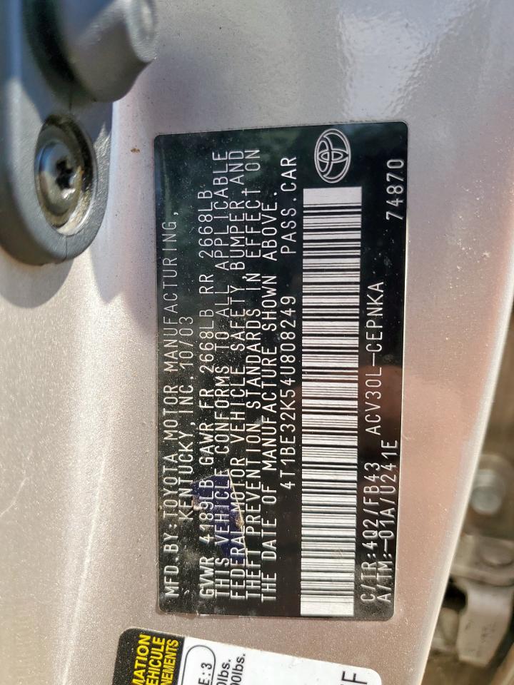 2004 Toyota Camry Le VIN: 4T1BE32K54U808249 Lot: 85740485