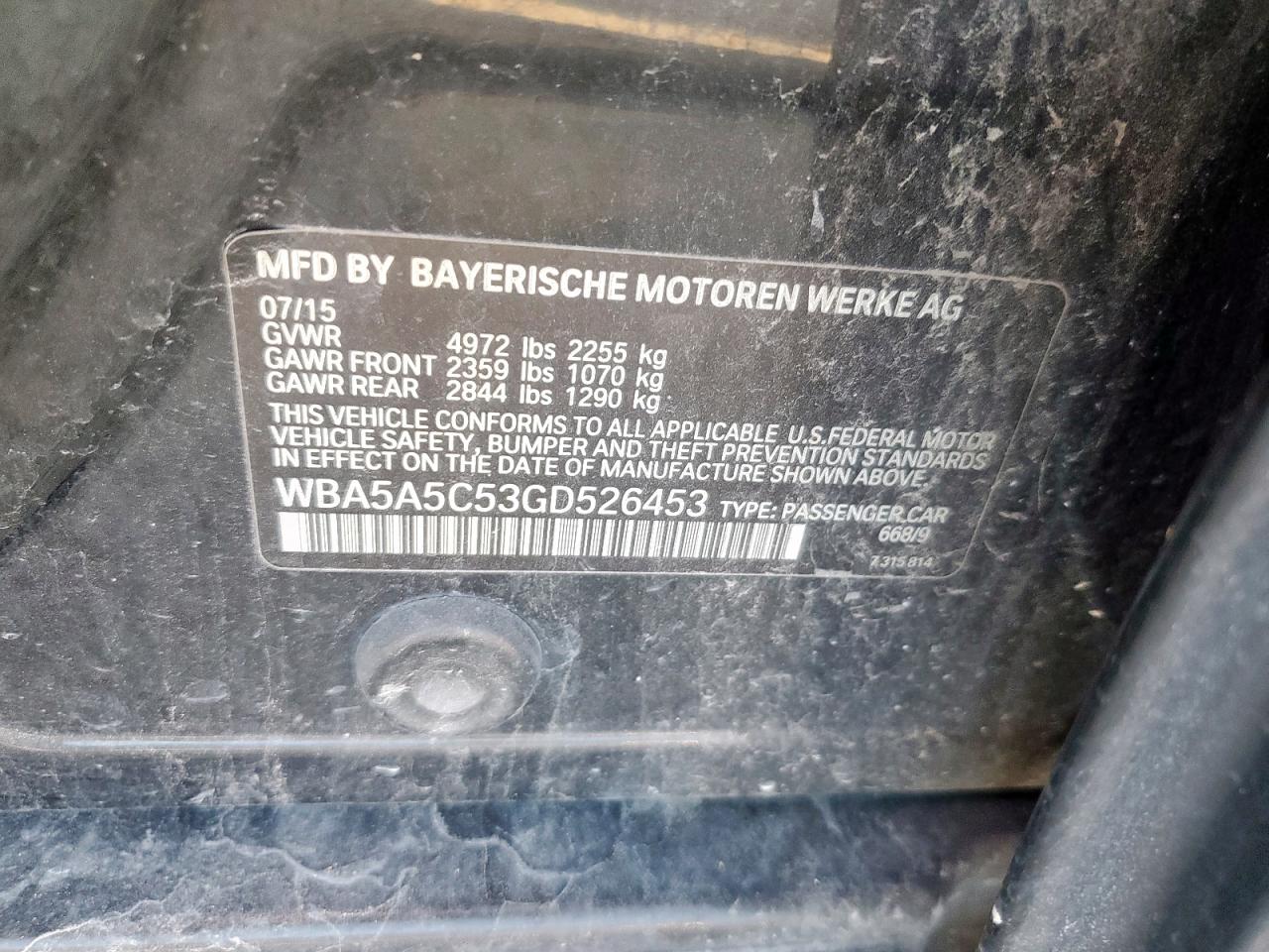 2016 BMW 528 I VIN: WBA5A5C53GD526453 Lot: 85924685