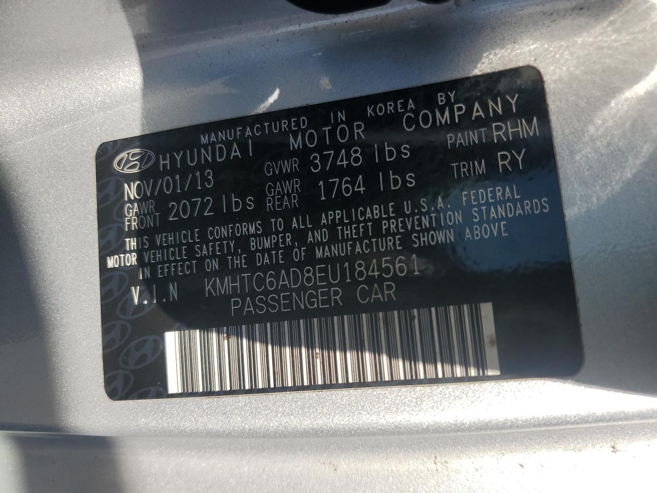 2014 Hyundai Veloster VIN: KMHTC6AD8EU184561 Lot: 85327375