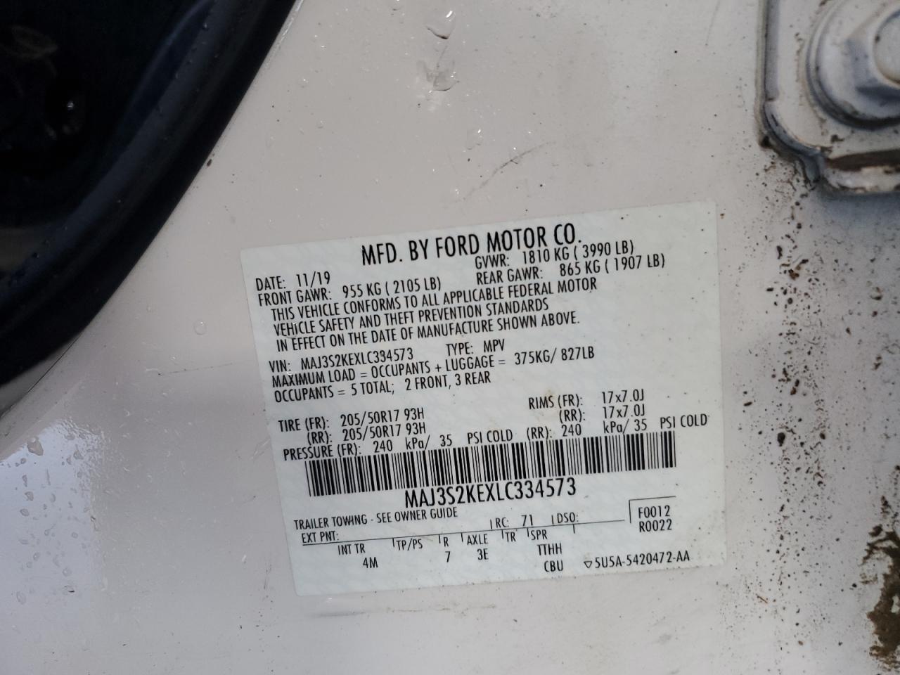 2020 Ford Ecosport Titanium VIN: MAJ3S2KEXLC334573 Lot: 84302465