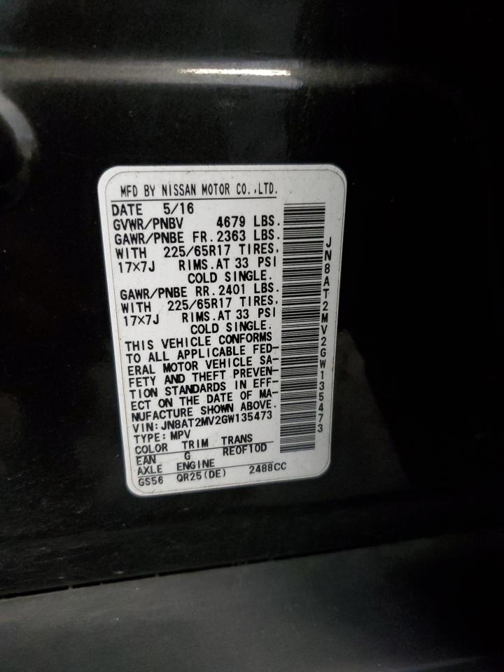 2016 Nissan Rogue S VIN: JN8AT2MV2GW135473 Lot: 85732125