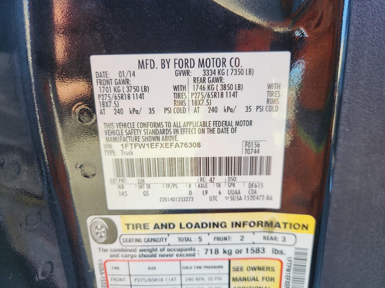 2014 Ford F150 Supercrew VIN: 1FTFW1EFXEFXEFA73 Lot: 82530395