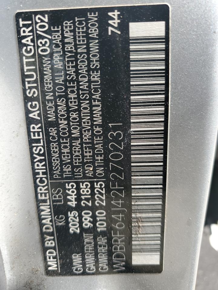 2002 Mercedes-Benz C 320 VIN: WDBRF64J42F270231 Lot: 90506915