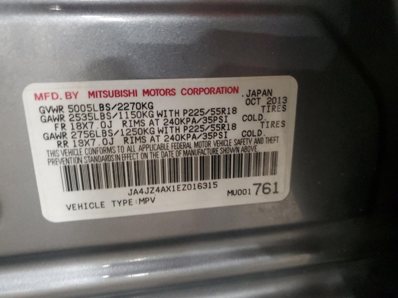 2014 Mitsubishi Outlander Gt VIN: JA4JZ4AX1EZ016315 Lot: 82416155