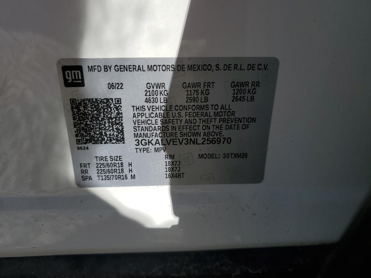 2022 GMC Terrain Slt VIN: 3GKALVEV3NL256970 Lot: 86138105
