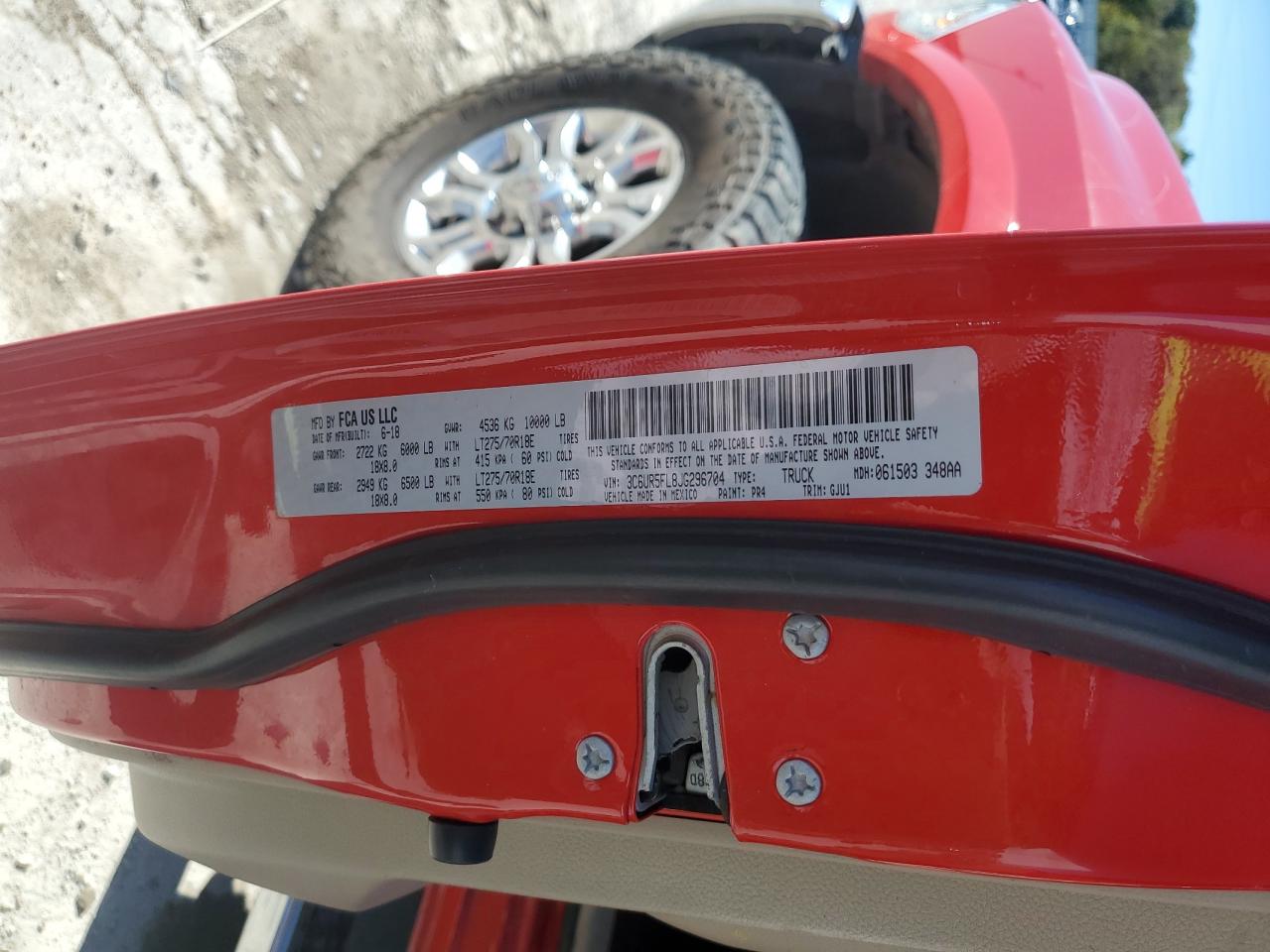 2018 Ram 2500 Laramie VIN: 3C6UR5FL8JG296704 Lot: 86631635