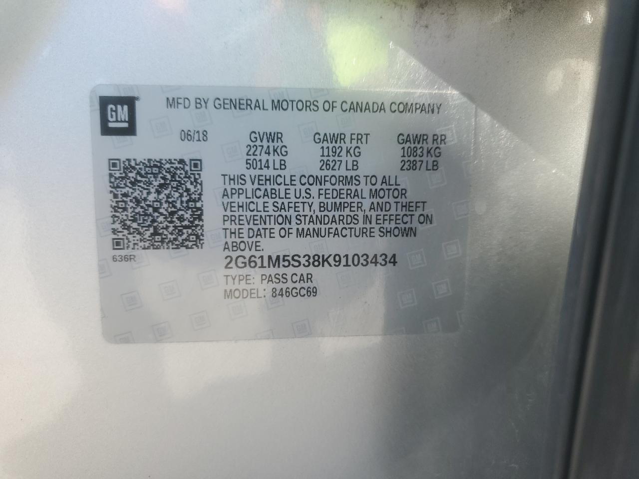 2019 Cadillac Xts Luxury VIN: 2G61M5S38K9103434 Lot: 86060755