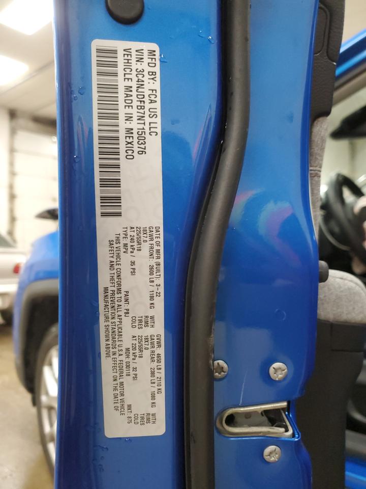 2022 Jeep Compass Latitude Lux VIN: 3C4NJDFB7NT150376 Lot: 86632255