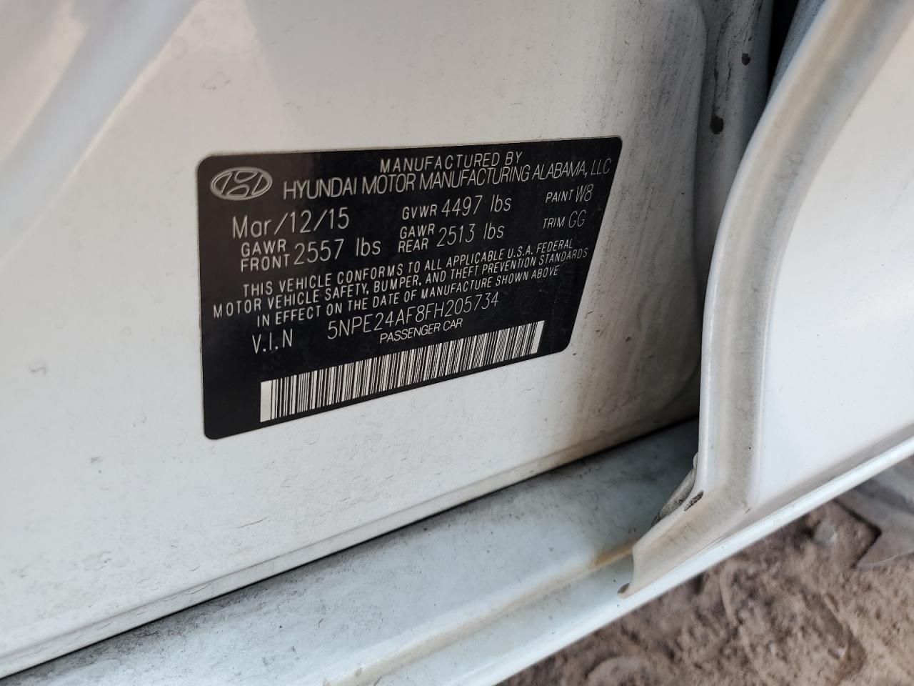 2015 Hyundai Sonata Se VIN: 5NPE24AF8FH205734 Lot: 84996725