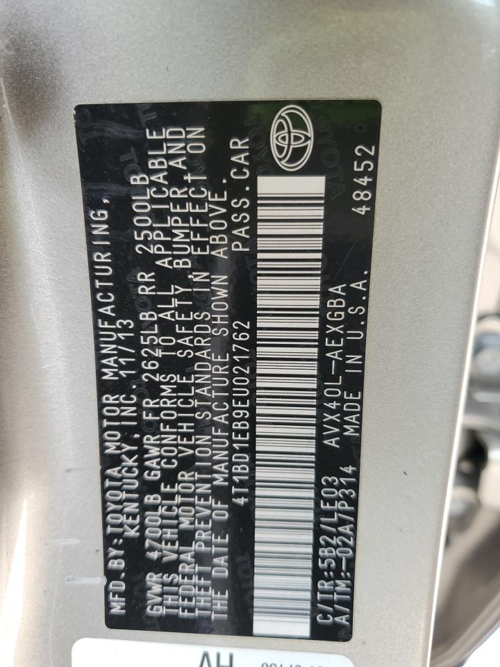 2014 Toyota Avalon Hybrid VIN: 4T1BD1EB9EU021762 Lot: 81940655