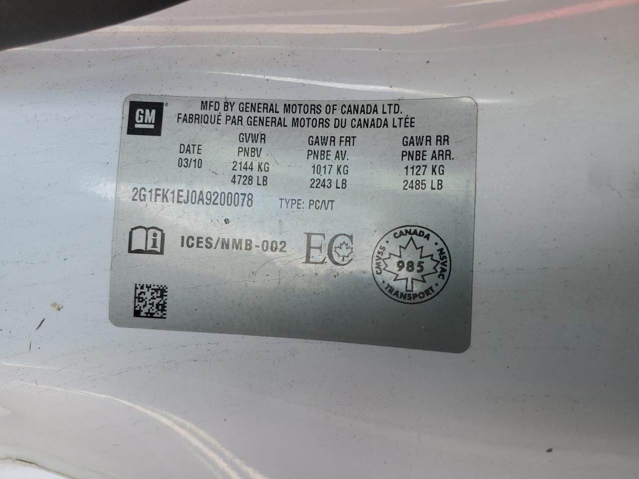 2010 Chevrolet Camaro Ss VIN: 2G1FK1EJ0A9200078 Lot: 85346435