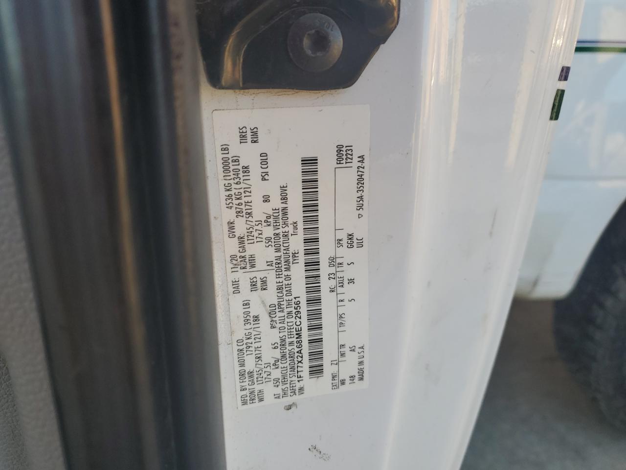 2021 Ford F250 Super Duty VIN: 1FT7X2A68MEC29561 Lot: 86431635