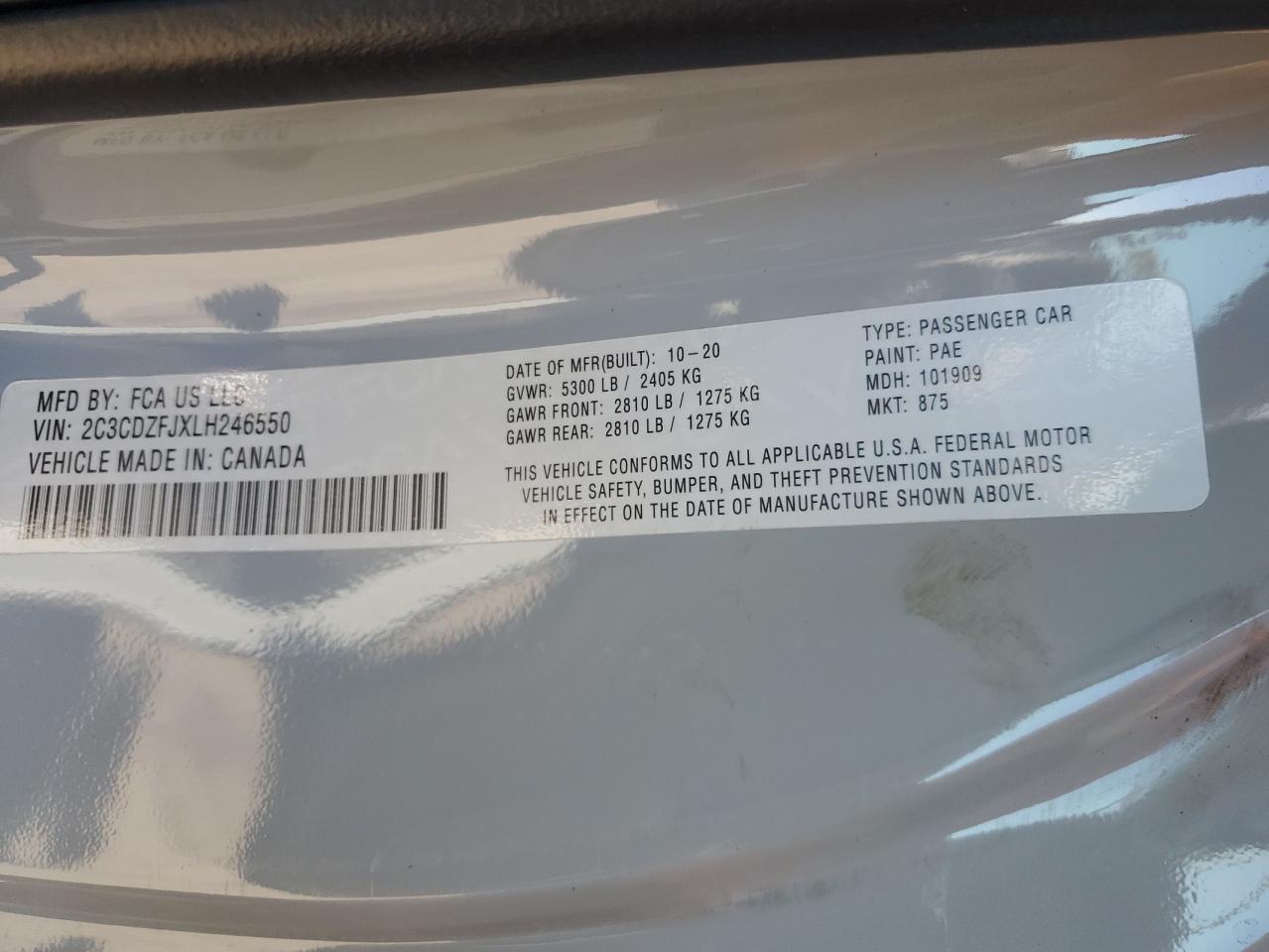 2020 Dodge Challenger R/T Scat Pack VIN: 2C3CDZFJXLH246550 Lot: 85582945