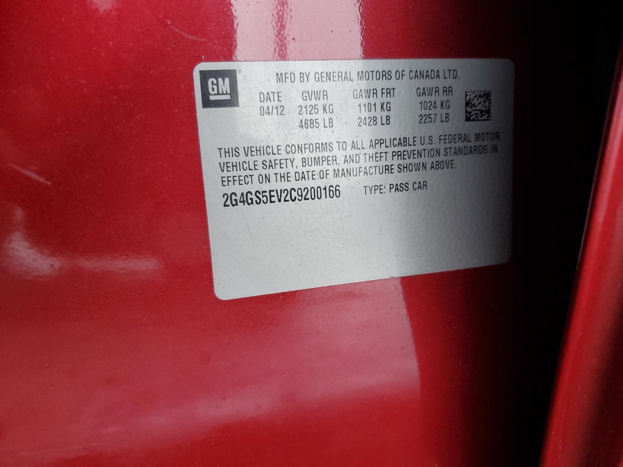 2012 Buick Regal Premium VIN: 2G4GS5EV2C9200166 Lot: 90519655