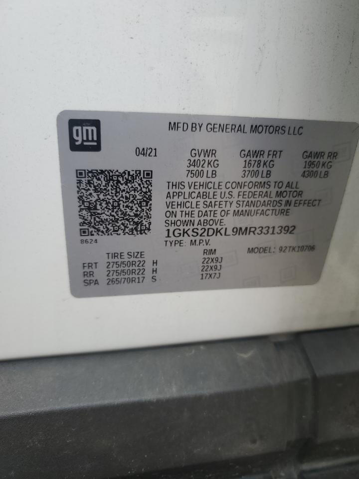 2021 GMC Yukon Denali VIN: 1GKS2DKL9MR331392 Lot: 90076405