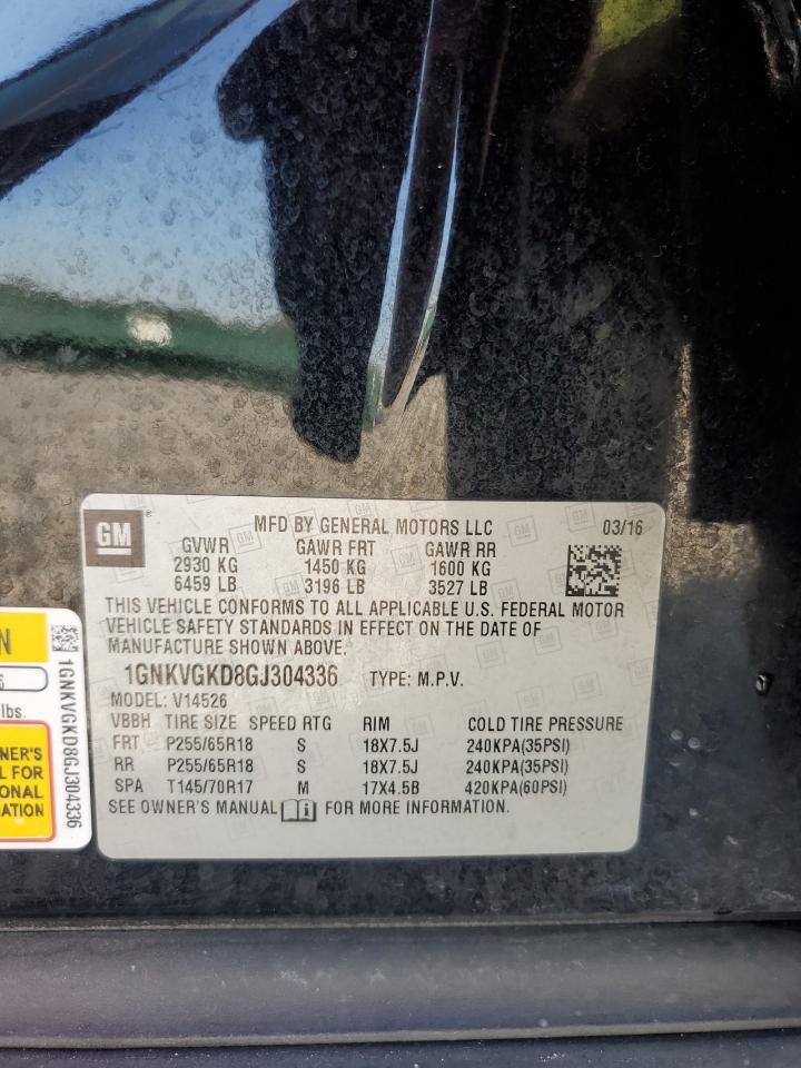 2016 Chevrolet Traverse Lt VIN: 1GNKVGKD8GJ304336 Lot: 89806755