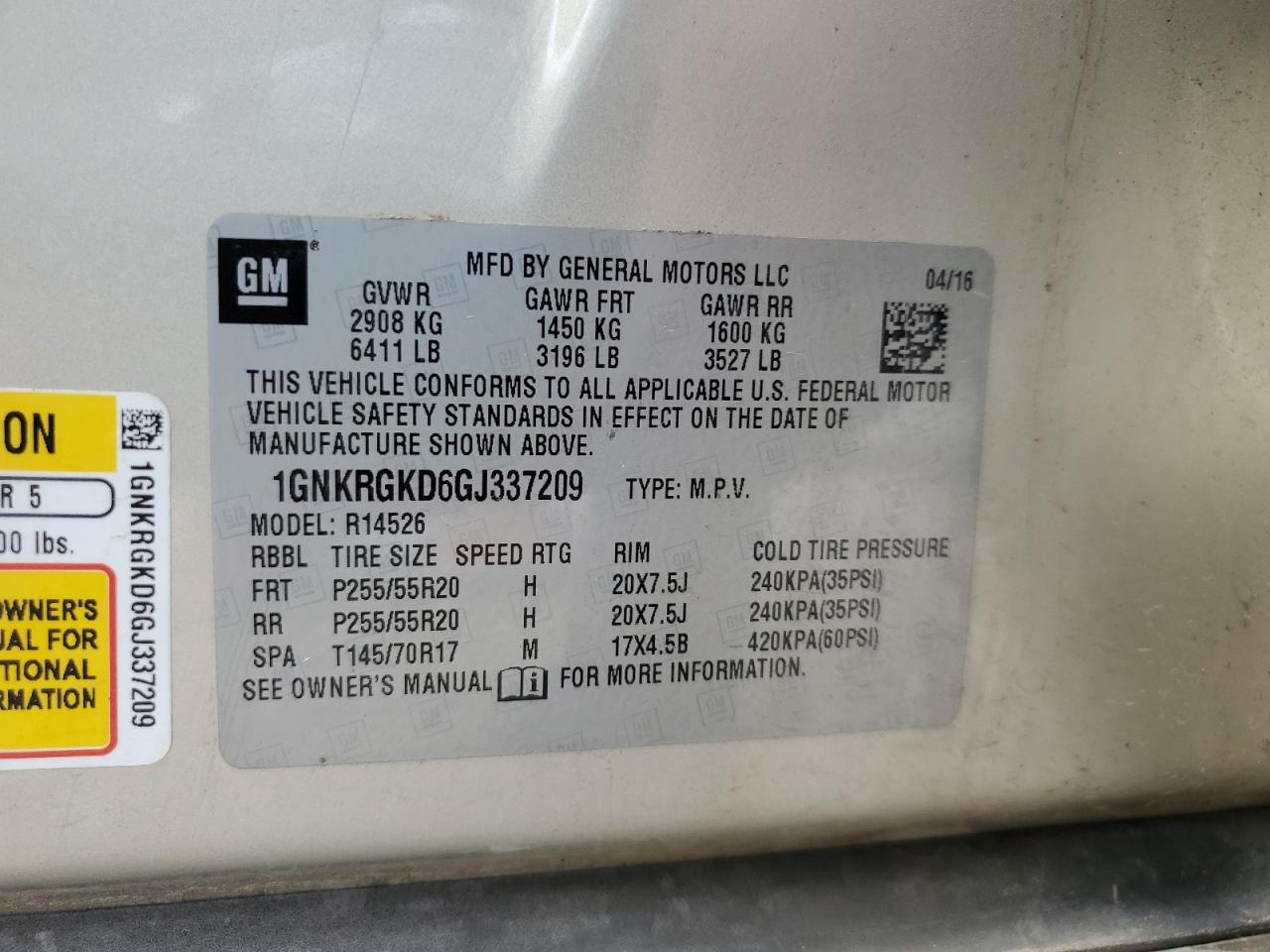 2016 Chevrolet Traverse Lt VIN: 1GNKRGKD6GJ337209 Lot: 82313005