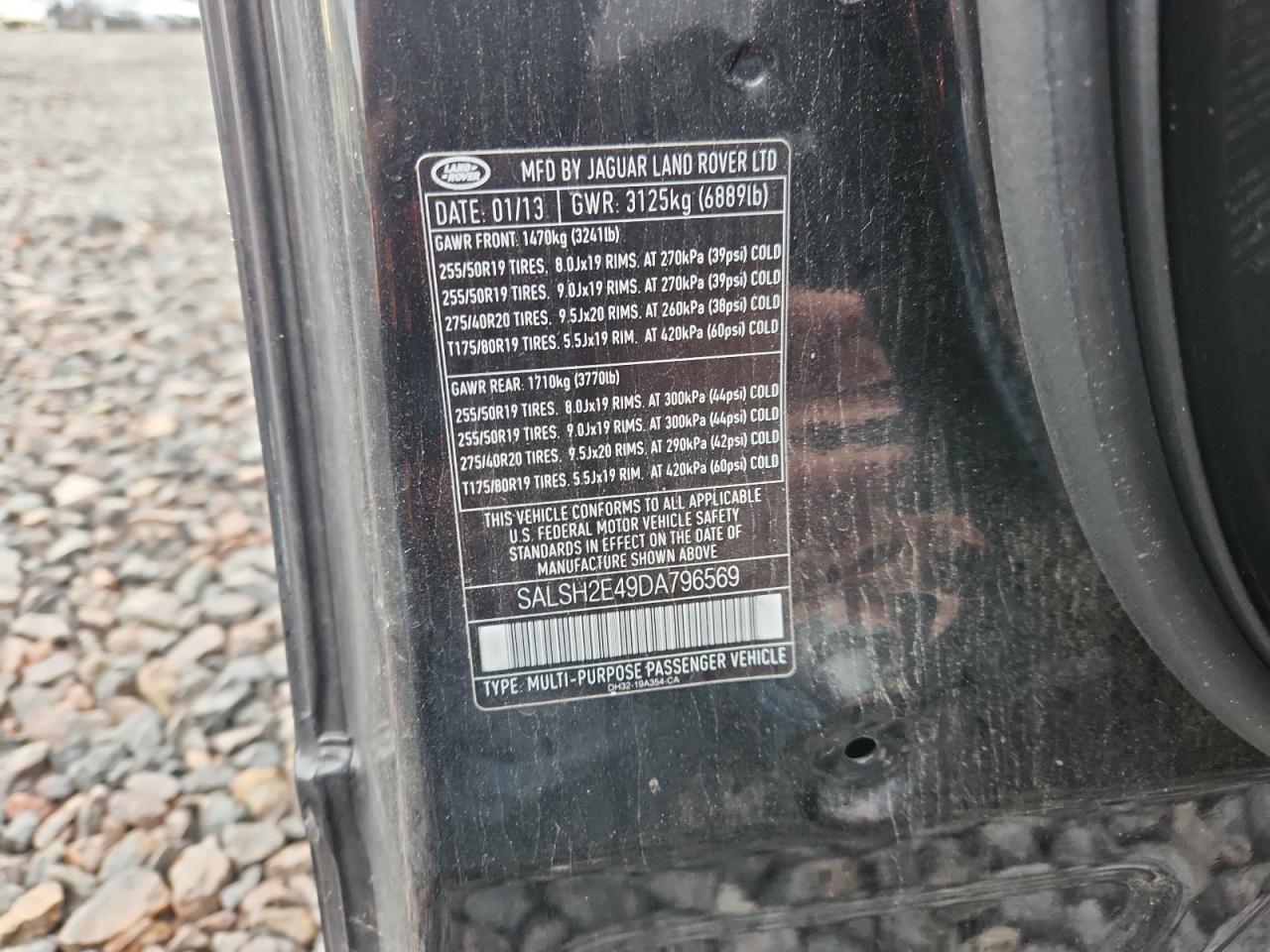 2013 Land Rover Range Rover Sport Sc VIN: SALSH2E49DA796569 Lot: 82416385