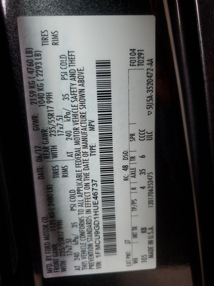 2017 Ford Escape Se VIN: 1FMCU9GD1HUE46737 Lot: 84905995