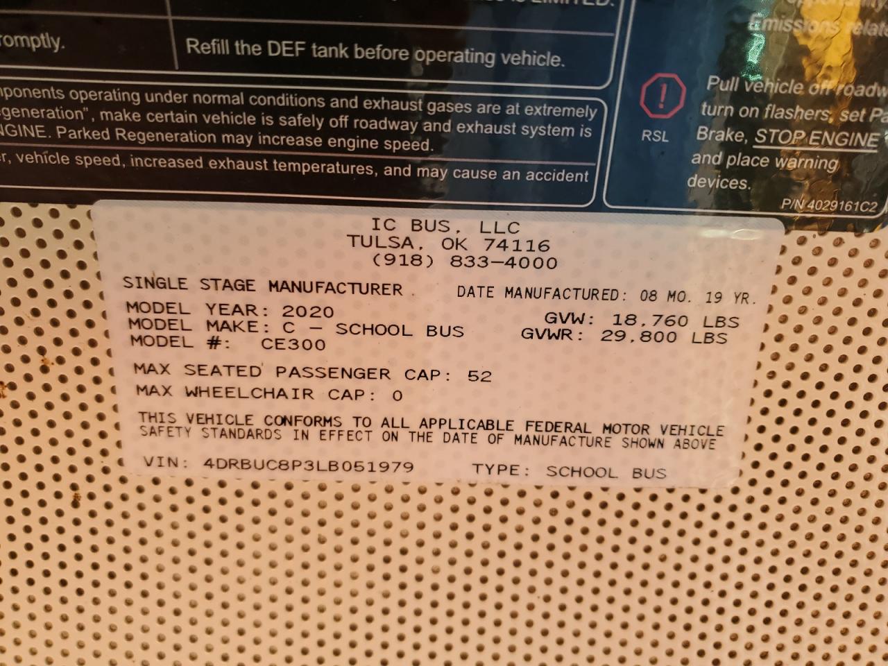 2020 Ic Corporation Ce Series School - School Bus VIN: 4DRBUC8P3LB051979 Lot: 83866875