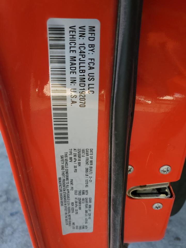 2021 Jeep Cherokee Latitude Plus VIN: 1C4PJLLB1MD192070 Lot: 86456325