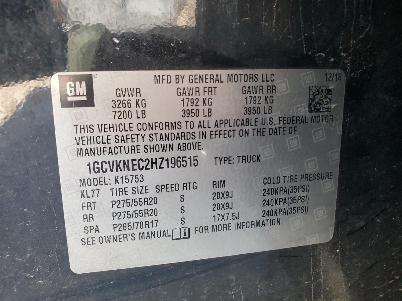 2017 Chevrolet Silverado K1500 VIN: 1GCVKNEC2HZ196515 Lot: 85899605