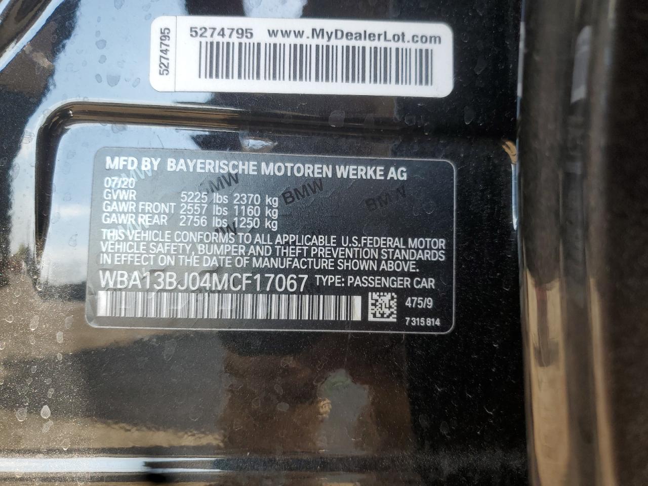 2021 BMW 530 Xi VIN: WBA13BJ04MCF17067 Lot: 85131925