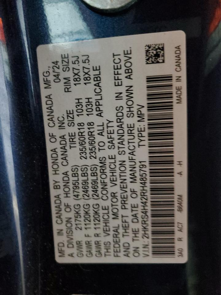 2024 Honda Cr-V Ex VIN: 2HKRS4H42RH485791 Lot: 85855725