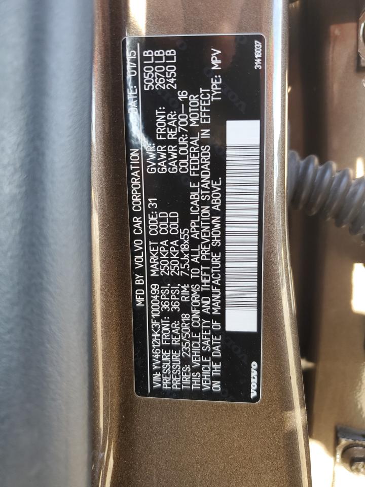 2015 Volvo V60 Cross Country Premier VIN: YV4612HK3F1000499 Lot: 84776475