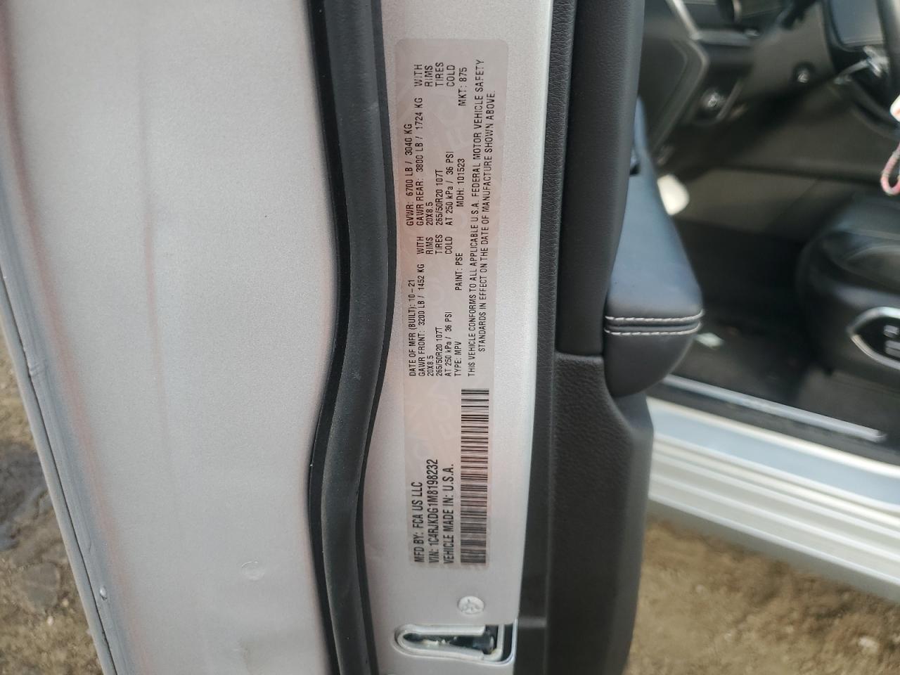 2021 Jeep Grand Cherokee L Overland VIN: 1C4RJKDG1M8198232 Lot: 85678155