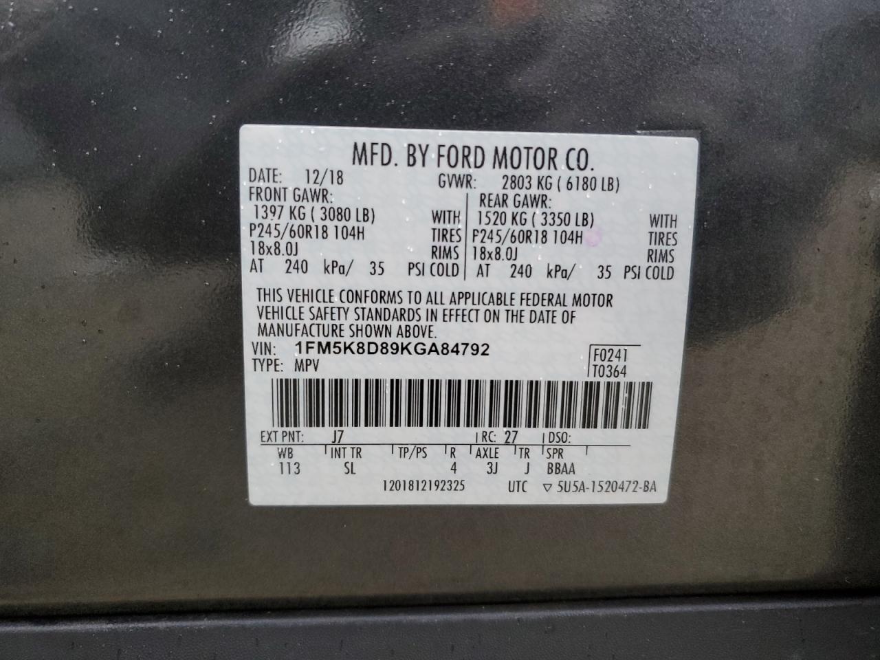 2019 Ford Explorer Xlt VIN: 1FM5K8D89KGA84792 Lot: 86338625