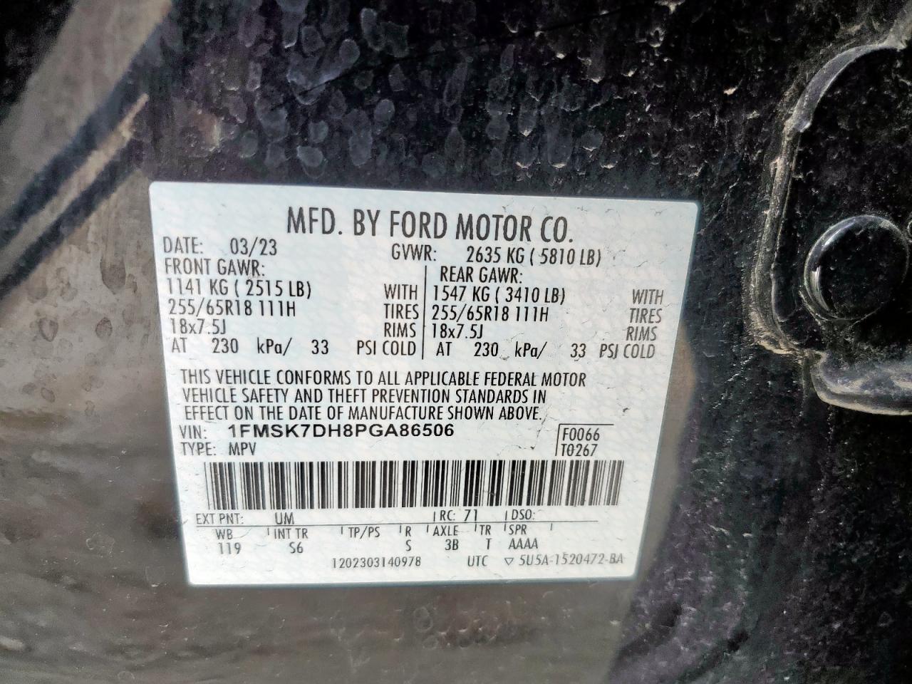 2023 Ford Explorer Xlt VIN: 1FMSK7DH8PGA86506 Lot: 85864945