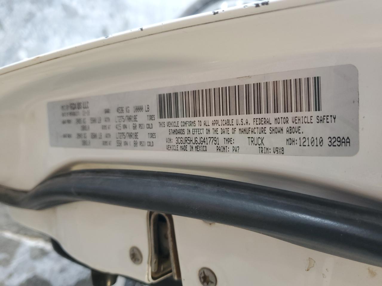 2018 Ram 2500 St VIN: 3C6UR5HJ6JG417791 Lot: 87027095