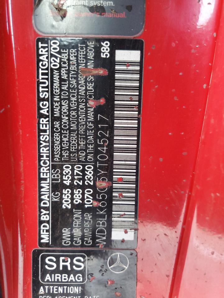 2000 Mercedes-Benz Clk 320 VIN: WDBLK65G5YT045217 Lot: 86090025
